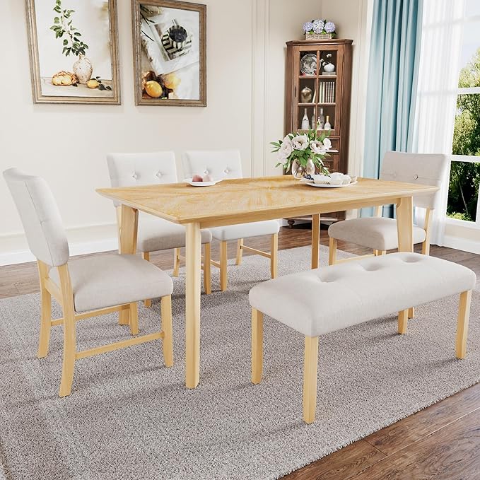 Merax 6 Piece Solid Wood Dining Table Set by Merax
