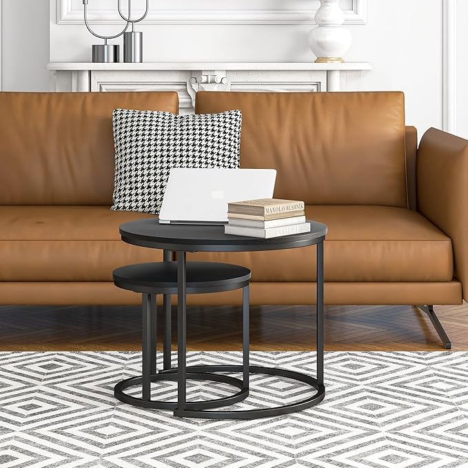 Small Coffee Table Set of 2, Round End Tables - Image 4