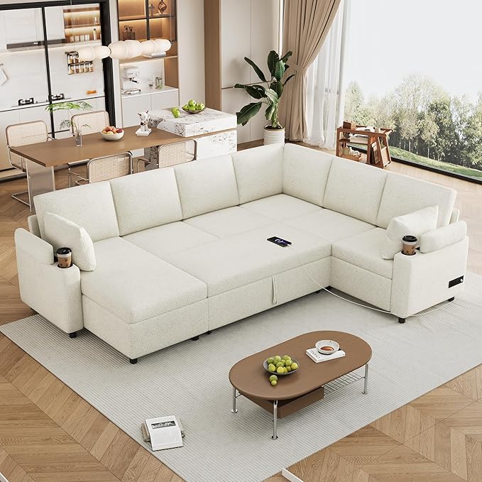 Eafurn Oversized U Shaped Sectional Sleeper Sofabed Pull Out Couch Bed - Image 2