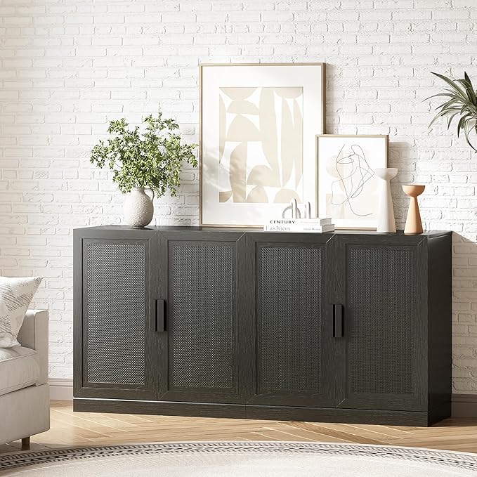 Buffet Cabinet, 4-Doors Sideboard Cabinet by Casaphoria