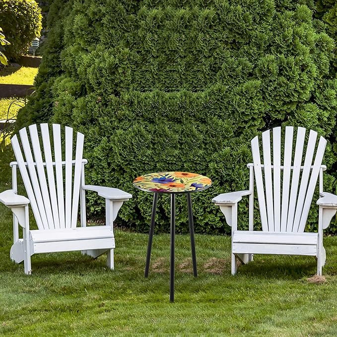 2 Packs Metal Floral Round Side Table 13.2" Small Outdoor Patio Round Accent - Image 2