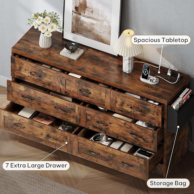 YITAHOME Rustic Brown Drawers TV Stand - Image 6