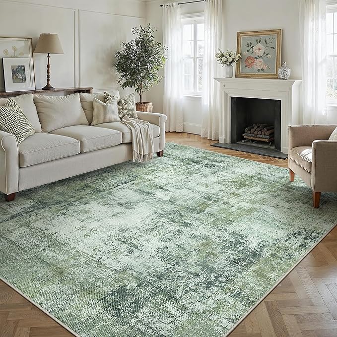 9x12 Area Rug Dark Green Modern Neutral Abstract Living Room Bedroom Indoor - Image 4