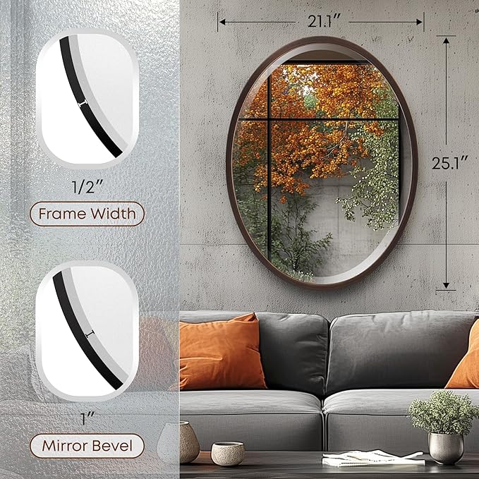 OVALCREST - Oval Wooden Beveled Wall Mirror - Image 3