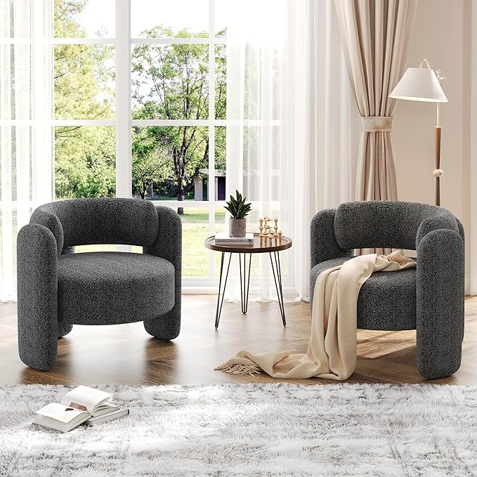 Modern Chenille Accent Armchair， Mid-Century Upholstery, Round Corners - Image 4