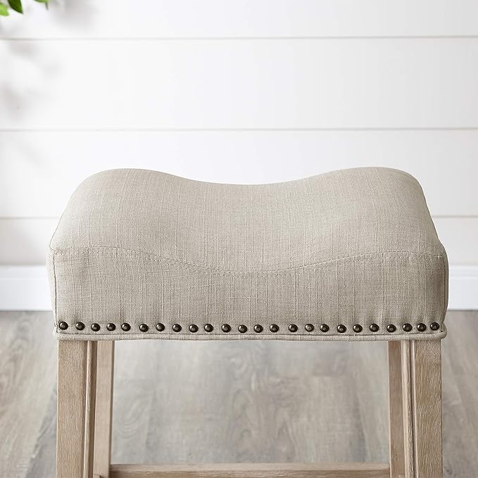 Roundhill Furniture Coco Upholstered Backless Saddle Seat Counter Stools 25.5" - Image 3
