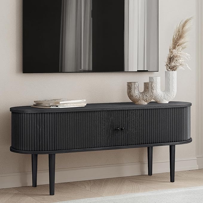 WERMO 55’’ Black TV Stand with Storage and Shelves by WERMO
