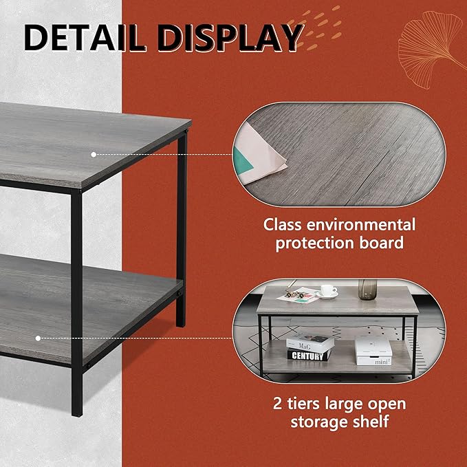 SENIG 2-Tier Coffee Table with Storage Shelf - Image 4
