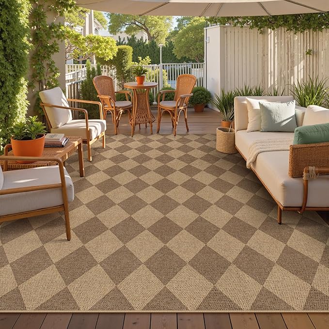 Lahome Checkered Easy Jute Rug 8x10, Washable Rugs - Image 2