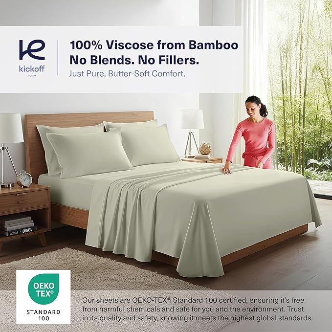 Kickoff Viscose Bamboo Sheets Twin XL Size 3-pc 100% Organic Bamboo Viscose Bed - Image 2