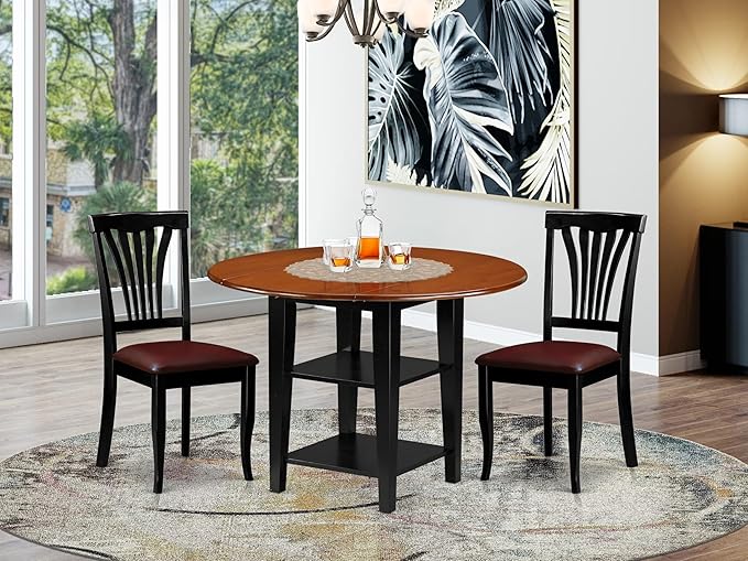 East West Furniture SUAV3-BCH-LC 3 Piece Dining Table Set Contains a Round - Image 2