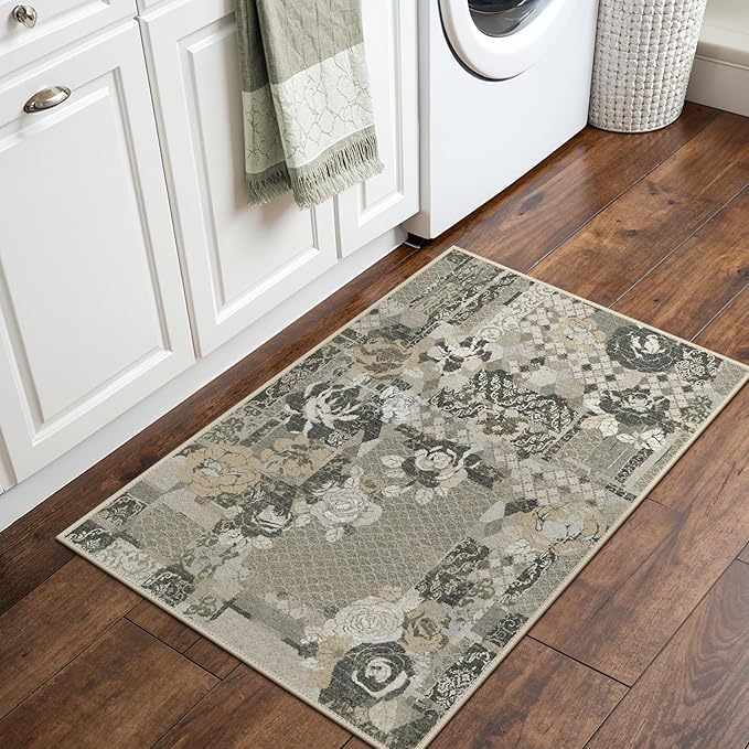 GENIMO Area Rug 2x3 Doormat, Machine Washable Low Pile Rugs, Small Floral - Image 2