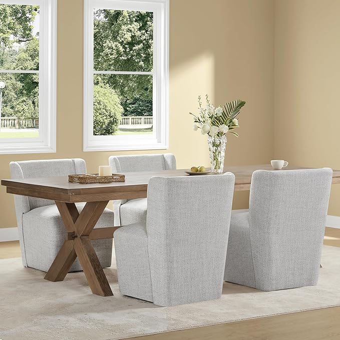 Upholstered Dining Chair with Casters Wingback Modern Side Armless Deskchair - Image 2