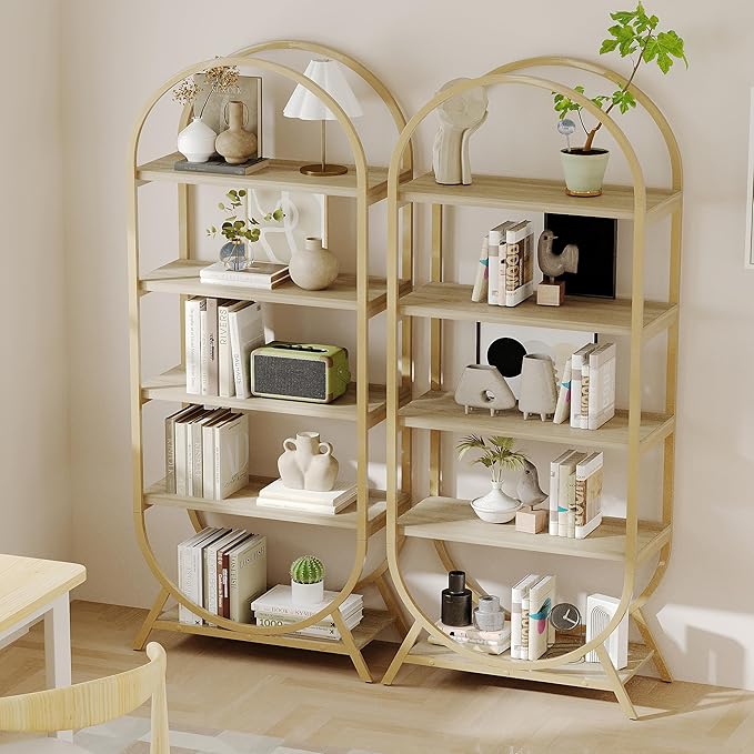 Bookshelf Arched Bookcase, Industrial 5 Tier Open Book Shelves - Image 3