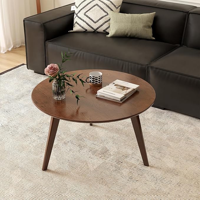 100% Solid Oak Wood Mini Coffee Table, Round Side Table w/Solid Wood Legs - Image 7