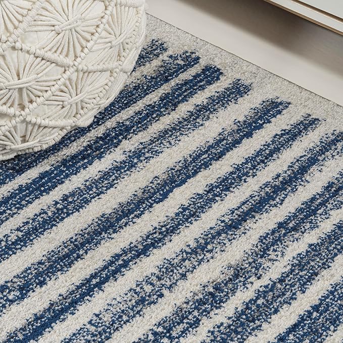 JONATHAN Y Khalil Modern Berber Stripe Cream/Navy Runner Rug, Contemporary - Image 6