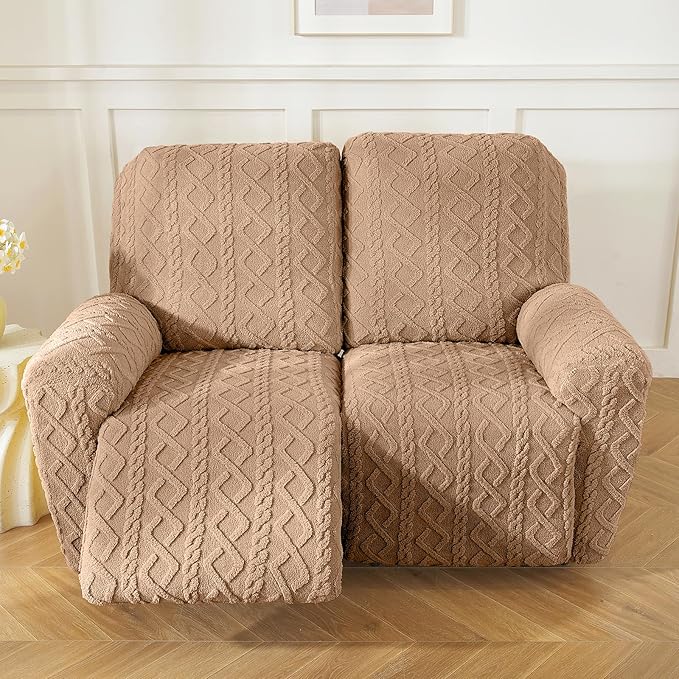 vctops 6 Pieces Geometric Jacquard Plush Recliner Loveseat Slipcovers Soft - Image 5