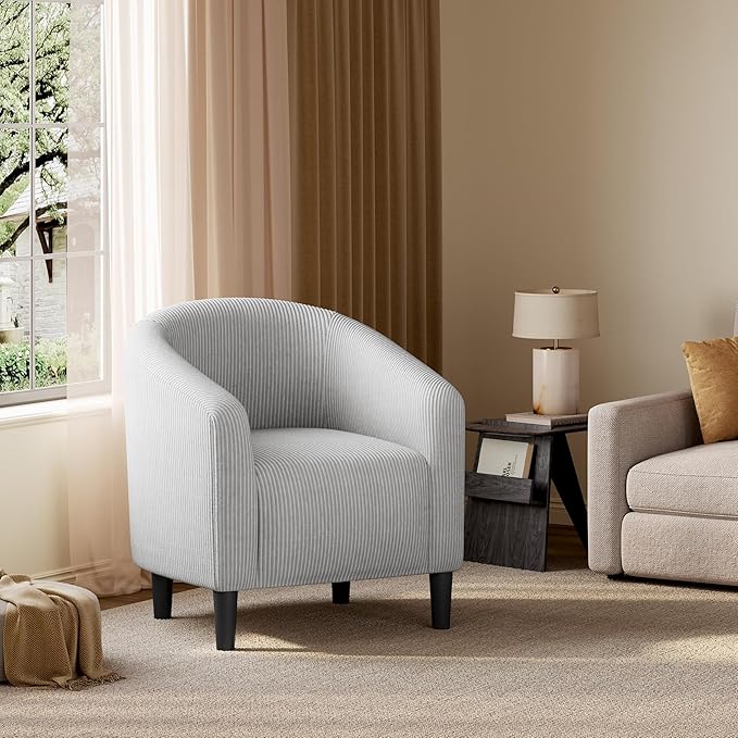 Yaheetech Accent Barrel Chair, Corduroy Fabric Club Chair, Furry Sherpa Elegant - Image 2