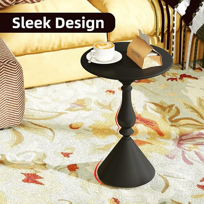 Benkyo Living Room Side Tables Set of 2 Black Round Small End Tables livingroom - Image 4