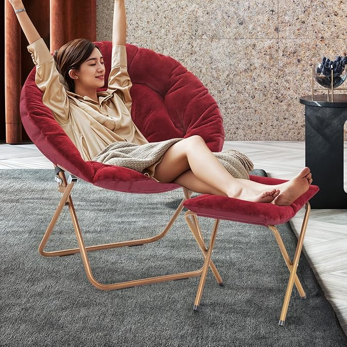 MoNiBloom Round Folding Faux Fur Saucer Chair - Image 4