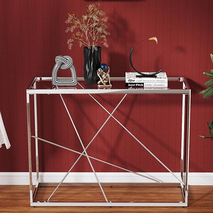OIOG Glass Console Table for Entryway, Modern Sofa Table - Image 6