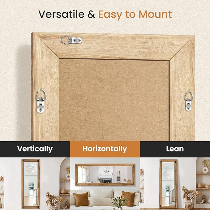 Full Length Mirror with Wooden Frame, Hanging or Leaning Wall-Mounted - Image 5