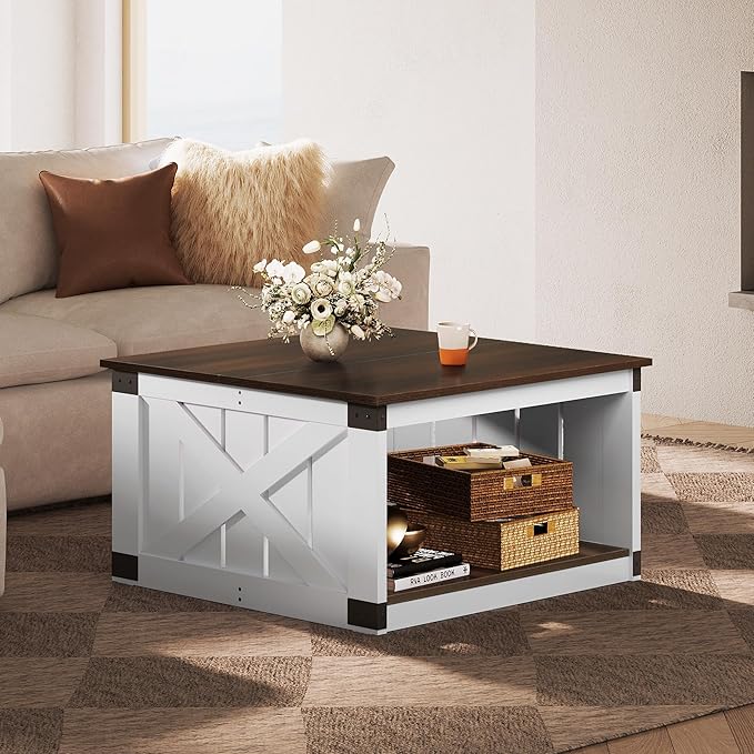 WLIVE Coffee Table, Farmhouse Coffee Table - Image 2