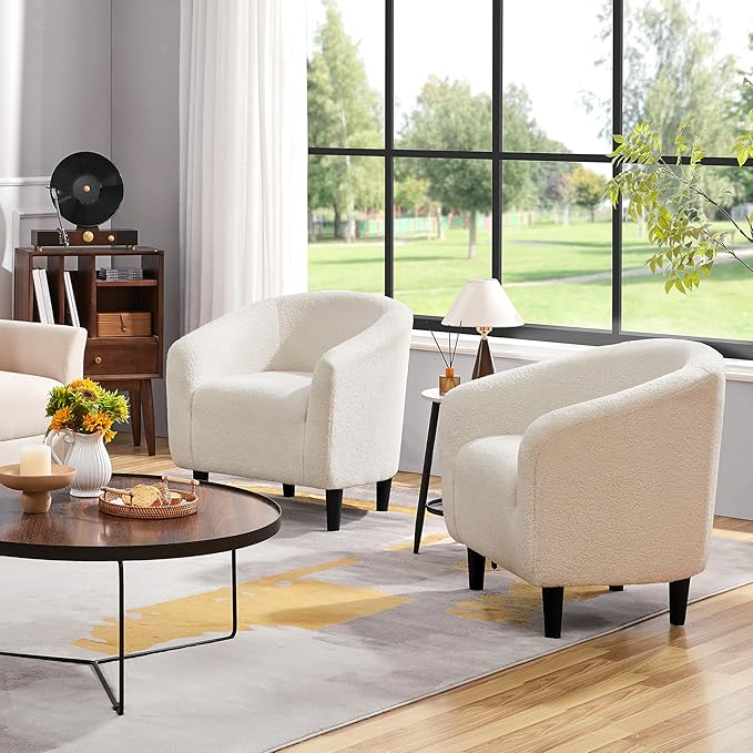 Yaheetech Accent Barrel Chair, Boucle Fabric Club Chair, Furry Sherpa Elegant - Image 4