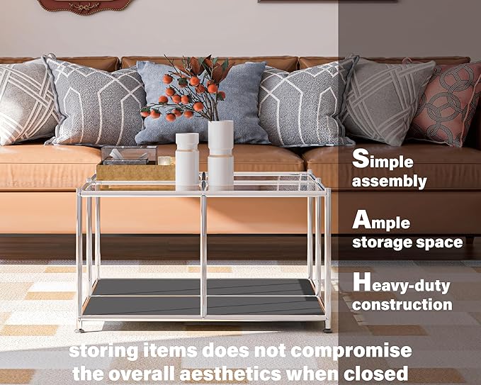Matte Coffee Table with Open Storage, Square Tempered Glass Storage Rolling - Image 4