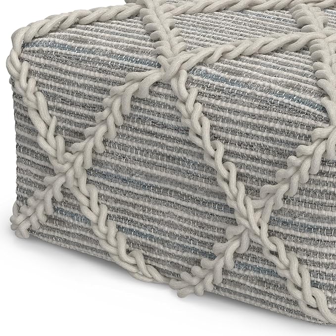 SIMPLIHOME Cowan Contemporary Square Pouf in Grey, Natural Handloom Woven - Image 8