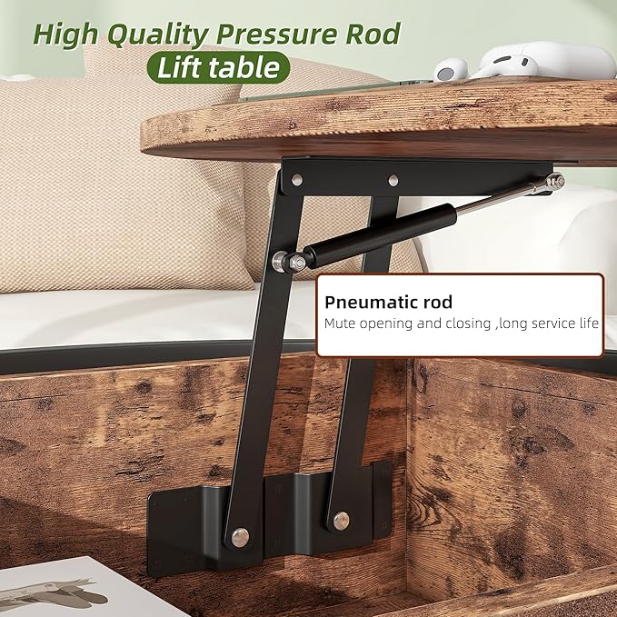 Round Lift Top Coffee Table, Coffee Tables Living Room, Wood Farmhouse Coffee - Image 6