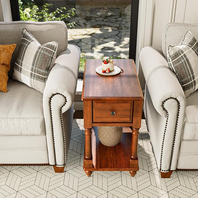 LEEMTORIG Set of 2 Solid Wood End Table Narrow Side Table - Image 5