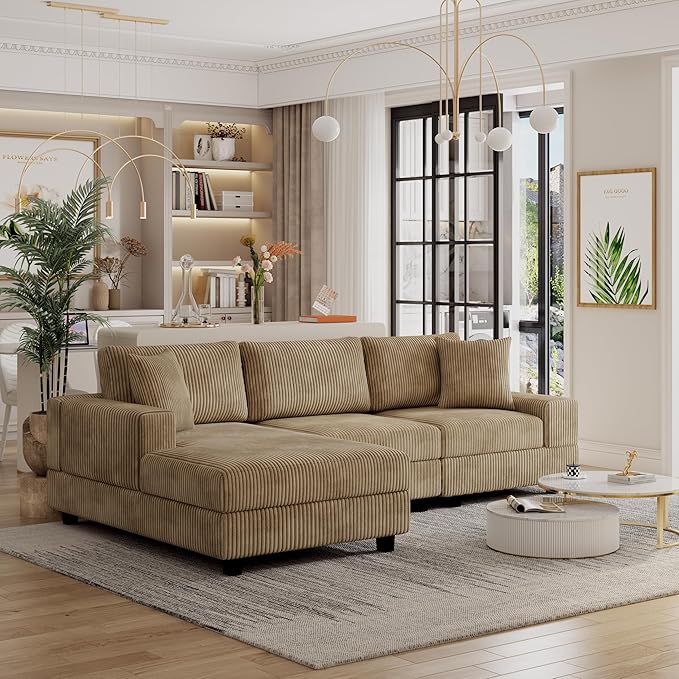 Eafurn Convertible L Shaped Modular Sectional Sofa Couch, 5 Seater Corduroy - Image 5