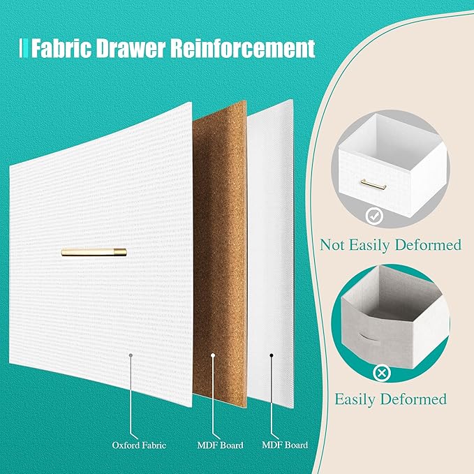 Modern Chest of Drawers for Bedroom，Tall White Fabric Dresser - Image 5