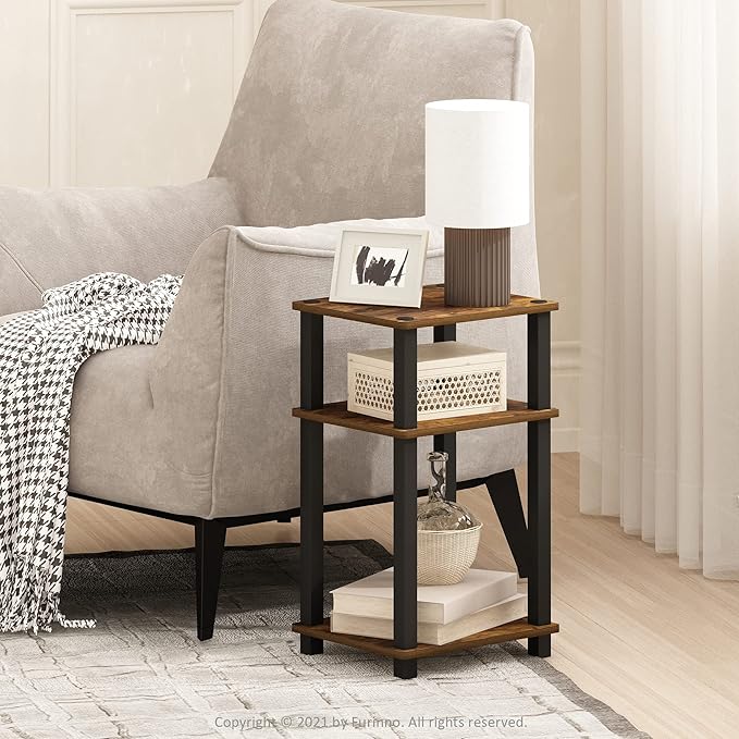 Furinno Just 3-Tier Turn-N-Tube End Table/Night Stand/Bedside Table, Amber - Image 2