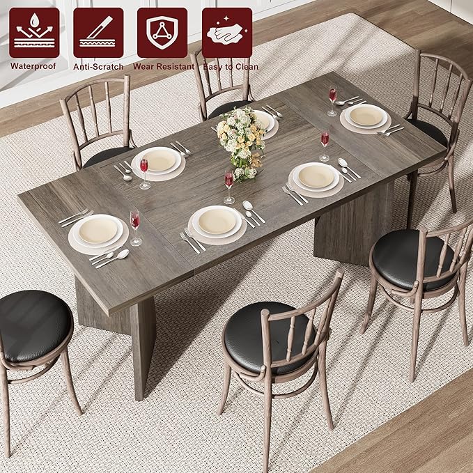 GarveeHome Dining Room Table 6, 70.9'' Rectangular Kitchen Table Dining Room - Image 3