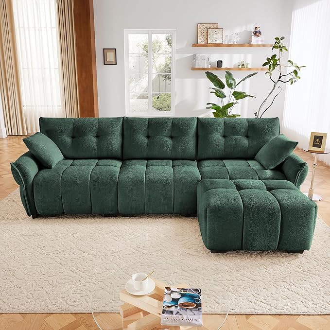 Modern Chenille Fabric 3-Seat Sofa w/Ottoman+2 Pillows, Premium Upholstery - Image 3