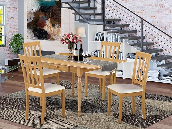 East West Furniture MZAN5-OAK-LC 5 Piece Modern Dining Table Set Includes a - Image 2