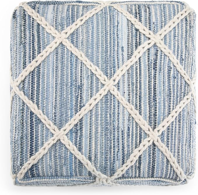SIMPLIHOME Cowan Boho Square Pouf in Blue, Natural Handloom Woven - Image 7