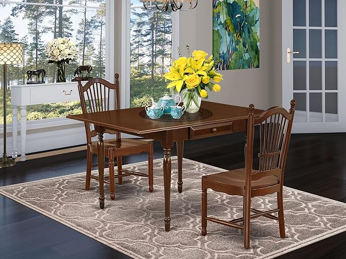 East West Furniture MZDO3-MAH-W 3 Piece Dining Room Furniture Set Contains a - Image 2