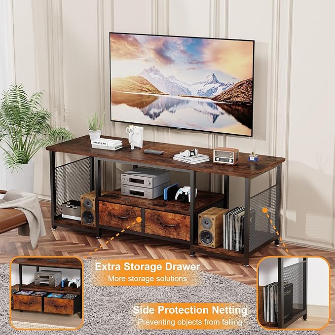 TV Stand with Drawers and Open Storage Shelves - Image 4