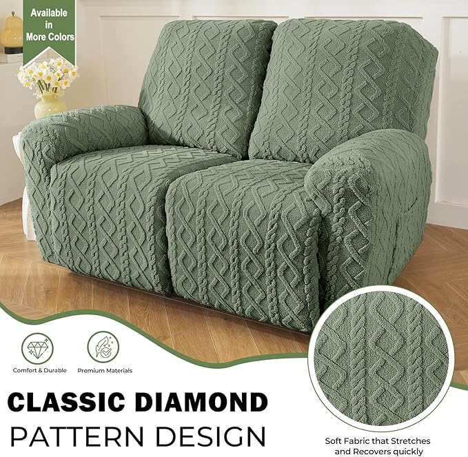 vctops 6 Pieces Geometric Jacquard Plush Recliner Loveseat Slipcovers Soft - Image 3