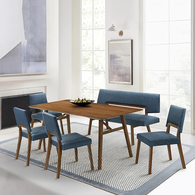 Armen Living Channell Mid Century Modern 6 Piece Walnut Wood Dining Table Set - Image 2
