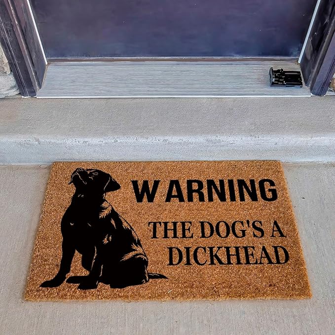 Funny Coir Doormat Warning Dog The Dog's A Dickhead Front Door Mat Entryway - Image 3
