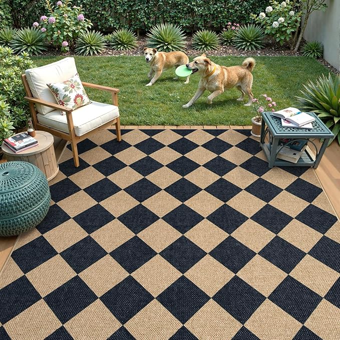 Lahome Checkered Easy Jute Outdoor Rug, Large 6x9 Rug - Image 6