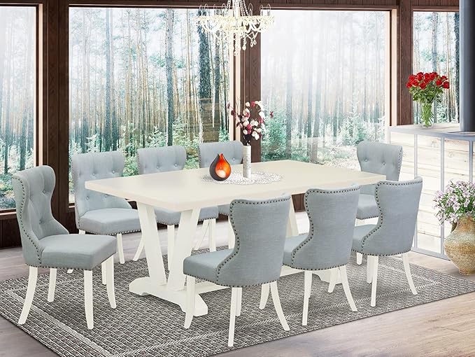 East West Furniture V027SI215-9 9 Piece Kitchen Table Set Includes a Rectangle - Image 2