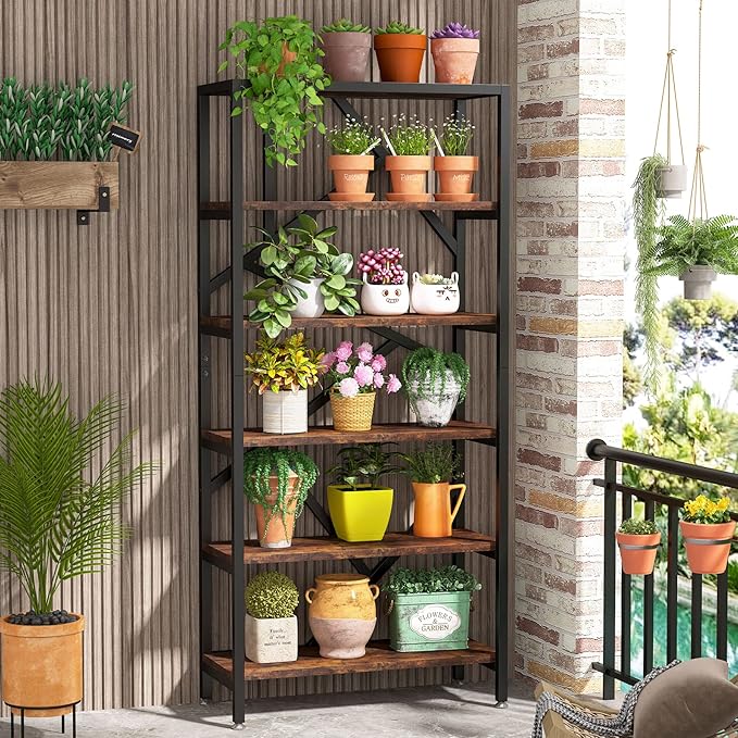 Tribesigns 71 Inch Industrial Bookshelf, 6 Shelf Etagere Bookcase, Free - Image 5