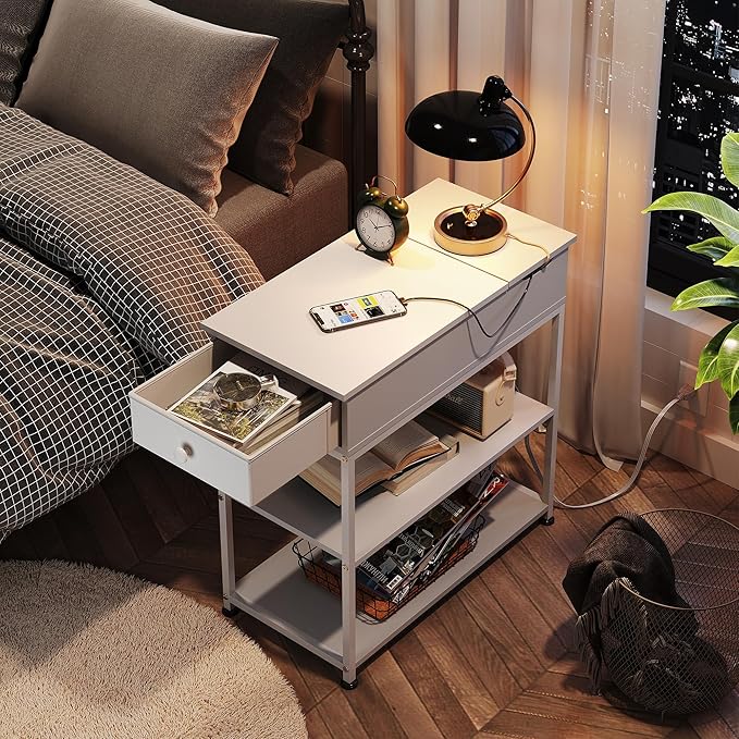 WLIVE Narrow Side Table with Charging Station, Couch Side Table - Image 7