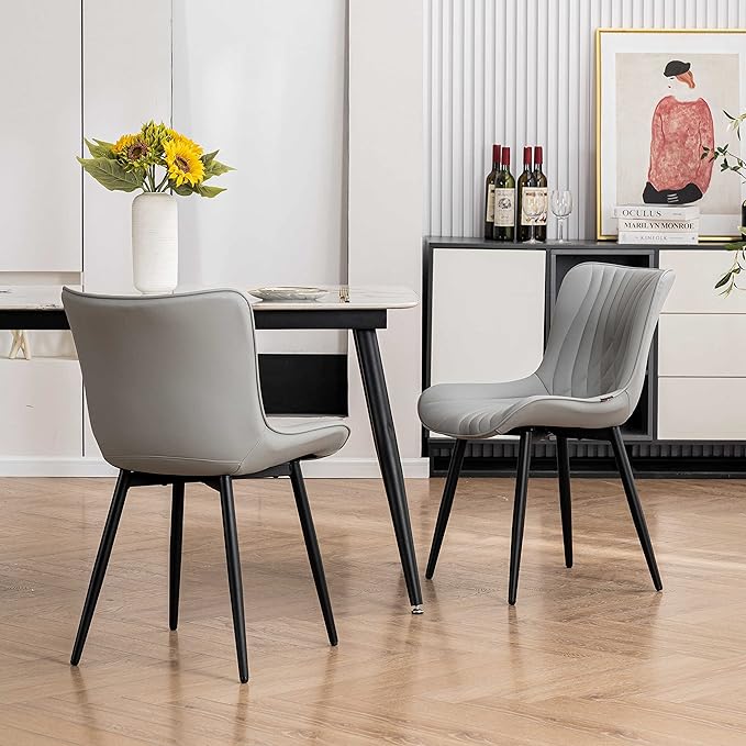 YOUTASTE Grey Dining Chairs Set of 2 Faux Leather Upholstered Kitchen Dining - Image 9