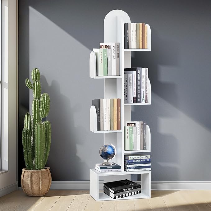 Cactus Tree Bookshelf, 5-Tier Wood 50" Tall Corner Book Storage Rack by DOZILY